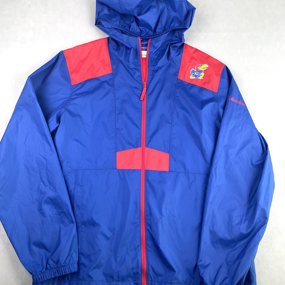 Kansas Jayhawks Jacket Mens Medium NCAA Basketball Hooded Windbreaker Columbia